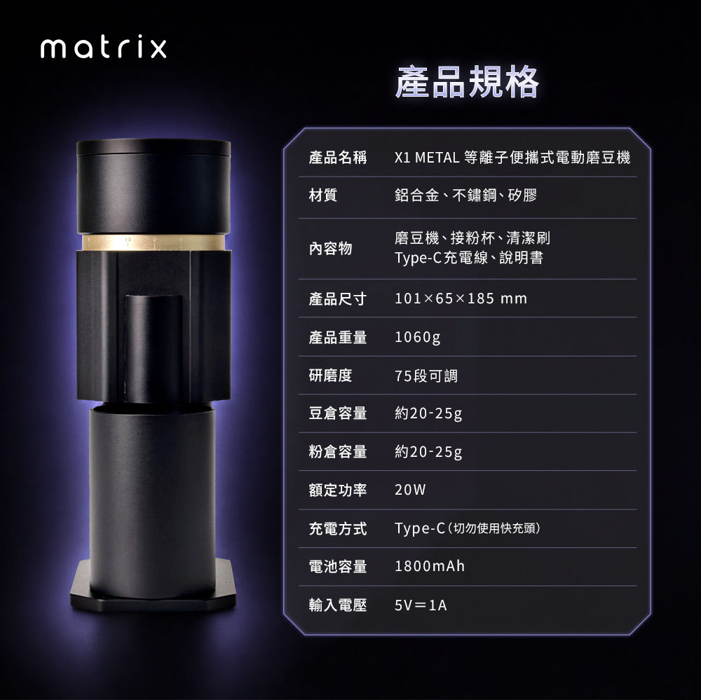 Matrix X1 Metal Portable Electric Coffee Grinder