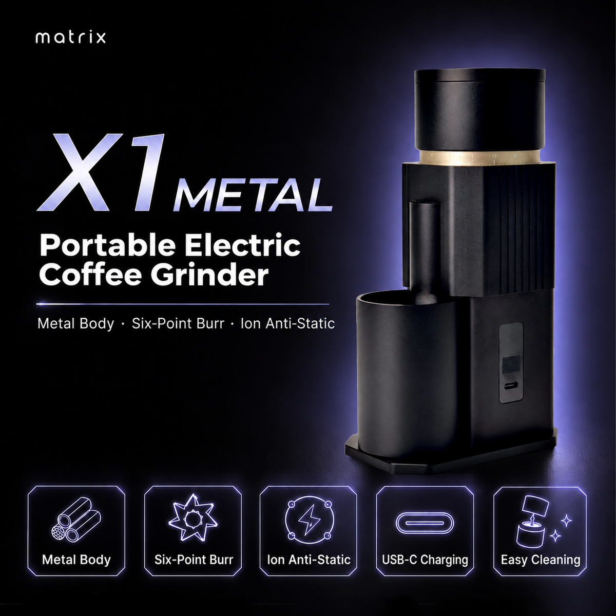 Matrix X1 Metal Portable Electric Coffee Grinder